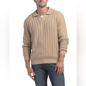 NWT $109 BEN SHERMAN Sweater Polo Mens L Johnny Rye Lane Cable Knit Ribbed Beige